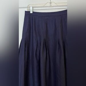 vintage navy blue made in canada 100% wool pleated dropped waist skirt
